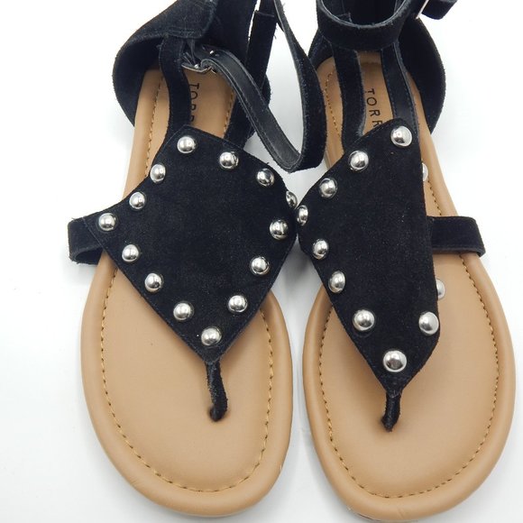 Torrid Black Cream Suede Studded Sandals .5 W - Picture 2 of 5